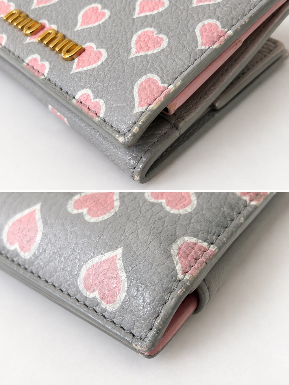 Miu Miu Gray Pink Heart Print Wallet 5ML014 - Picture 7 of 9